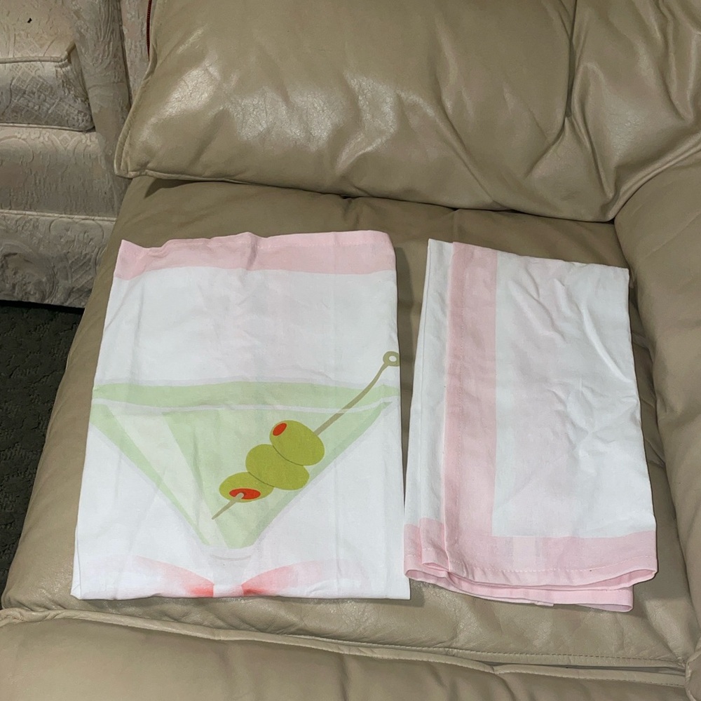 Pink and White Martini Tea Towels
